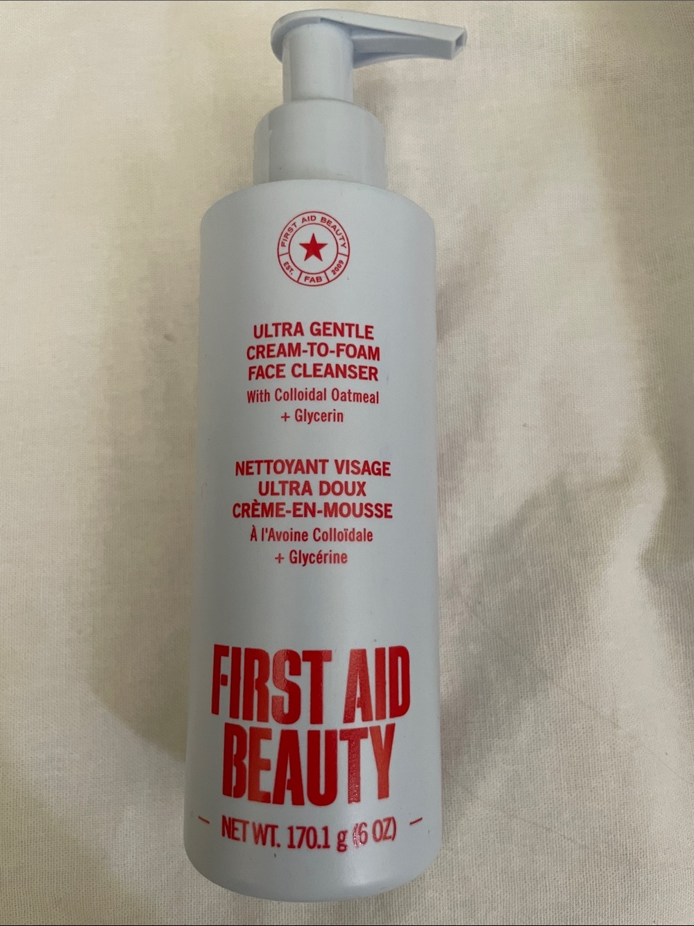 First Aid Beauty White Bottle Ultra Gentle Cream-to-Foam Face Cleanser